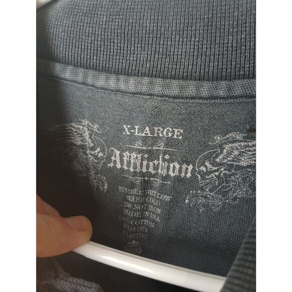 Affliction Live Fast Graphic Tee Polo Skull Wings Y2K Men's XL Black Vintage - Picture 6 of 8